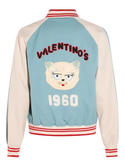 Valentino Le Chat De La Maison Wool Bomber Jacket In Blue