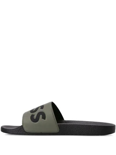 Hugo Boss Logo-embossed Slides In Green