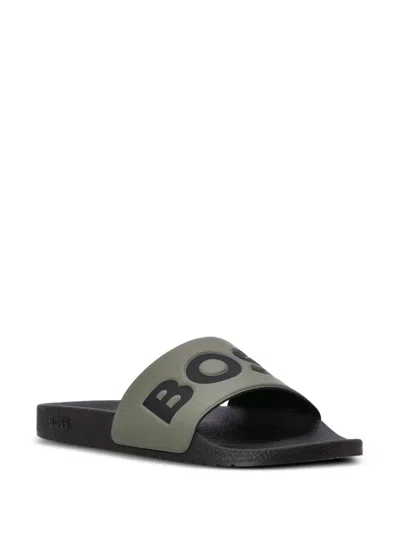 Hugo Boss Logo-embossed Slides In Green
