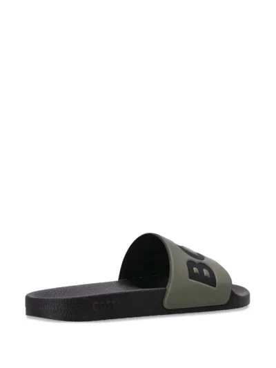 Hugo Boss Logo-embossed Slides In Green