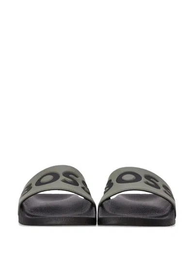 Hugo Boss Logo-embossed Slides In Green