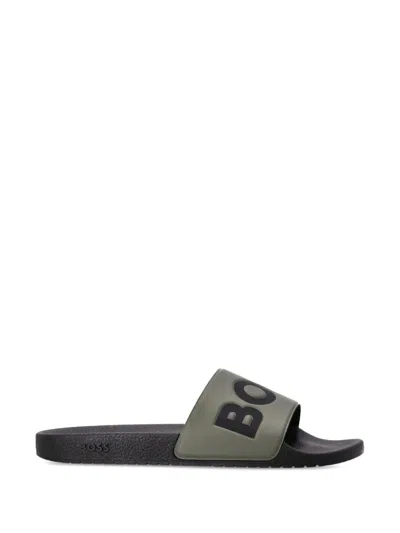 Hugo Boss Logo-embossed Slides In Green