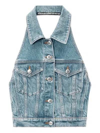 Alexander Wang Halterneck Denim Vest In Multi