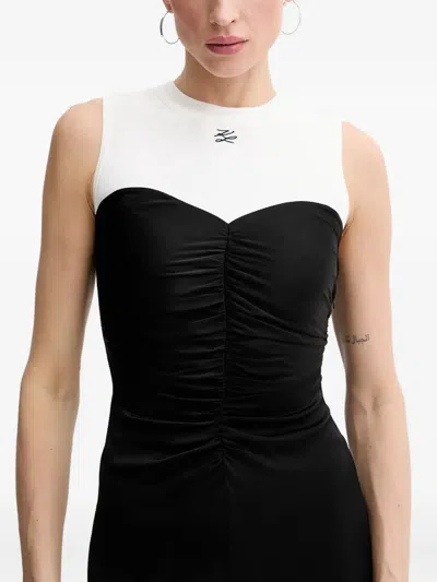 Karl Lagerfeld Ruching-detail Sleeveless Dress In Black