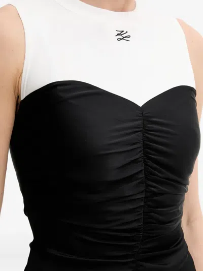 Karl Lagerfeld Ruching-detail Sleeveless Dress In Black