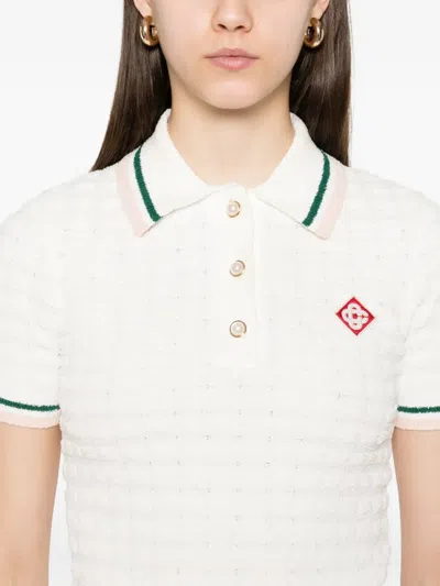 Casablanca Textured Cotton Polo Shirt With Contrast Collar In Neutral