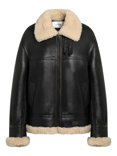 Saint Laurent Leather Jacket With Shearling Collar In Brown