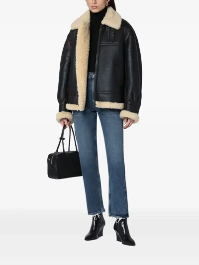 Saint Laurent Leather Jacket With Shearling Collar In Brown
