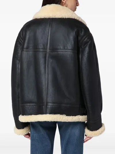 Saint Laurent Leather Jacket With Shearling Collar In Brown