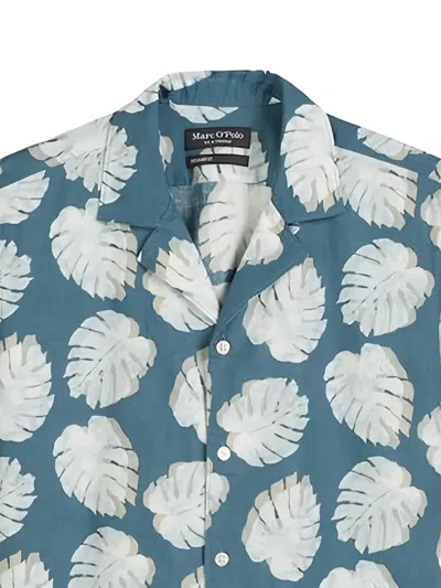Marc O'polo Leaf-print Short-sleeves Shirt In Blue