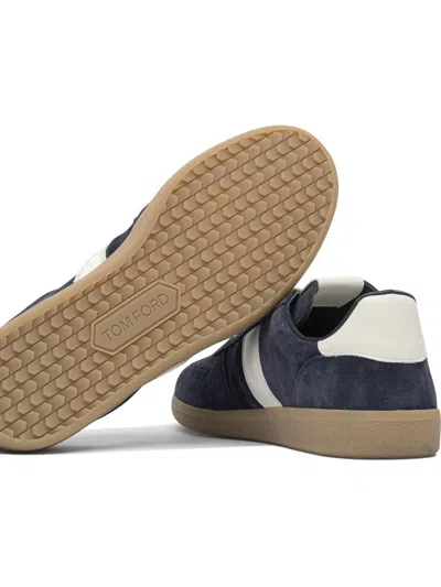 Tom Ford Archer Leather-trimmed Suede Sneakers In Blue