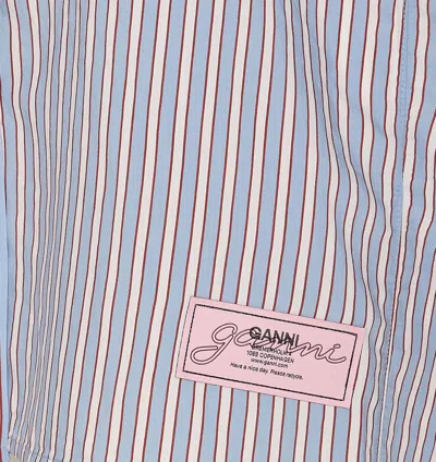 Ganni Multicolor Shirt With All-over Stripes And Logo Patch On The Front In Viscose Blend Woman In Blue