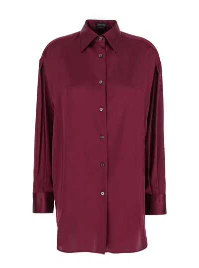 Tom Ford Bordeaux Shirt With Classic Collar In Silk Stretch Woman In Burgundy
