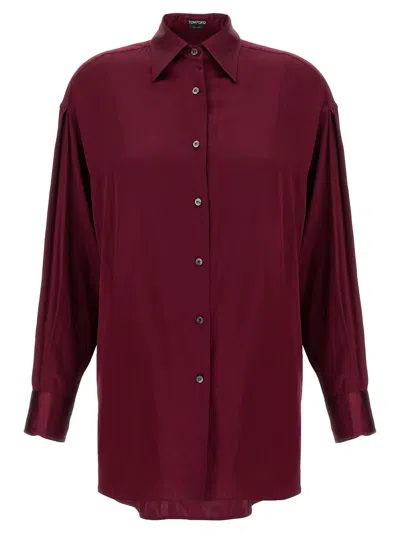Tom Ford Bordeaux Shirt With Classic Collar In Silk Stretch Woman In Burgundy