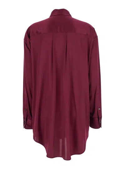 Tom Ford Bordeaux Shirt With Classic Collar In Silk Stretch Woman In Burgundy