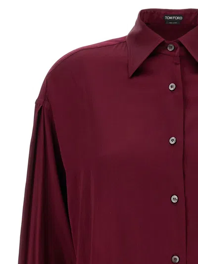 Tom Ford Bordeaux Shirt With Classic Collar In Silk Stretch Woman In Burgundy