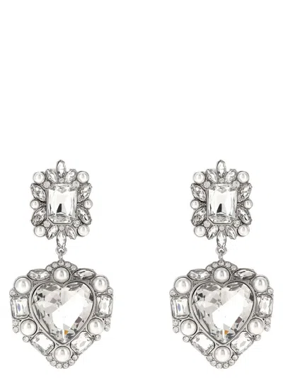 Self-portrait Crystal Pearl Tiered Heart Earrings In Metallic