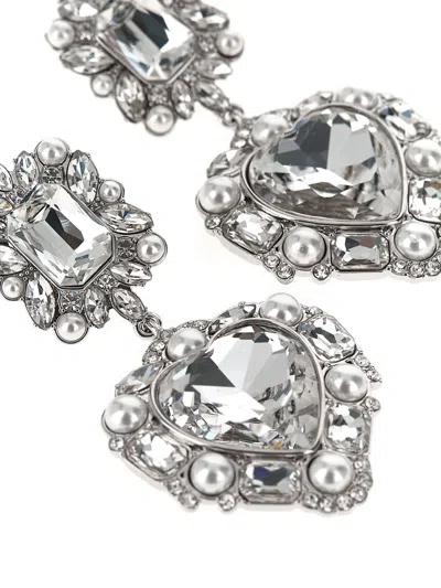 Self-portrait Crystal Pearl Tiered Heart Earrings In Metallic