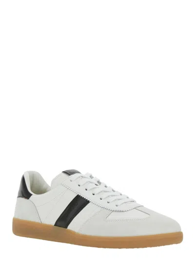 Tom Ford Archer White Low Top Sneakers With Logo Lettering On Tongue And Heel And Contrasting Heel In Leather In White
