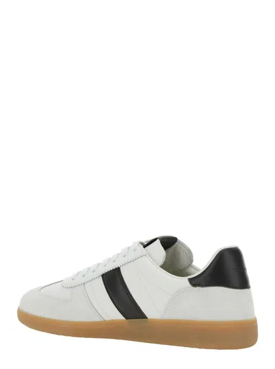 Tom Ford Archer White Low Top Sneakers With Logo Lettering On Tongue And Heel And Contrasting Heel In Leather In White