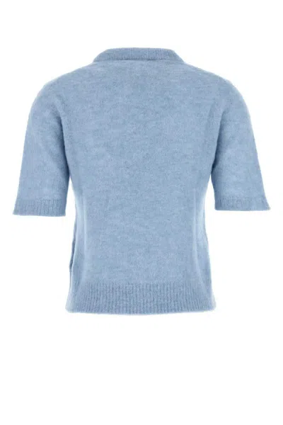 Ganni Light Blue Crewneck T-shirt With Maxi Logo Embroidery On The Front In Blue