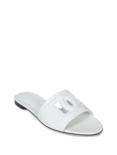 Dolce & Gabbana Leather Dg Millennials Slides In White