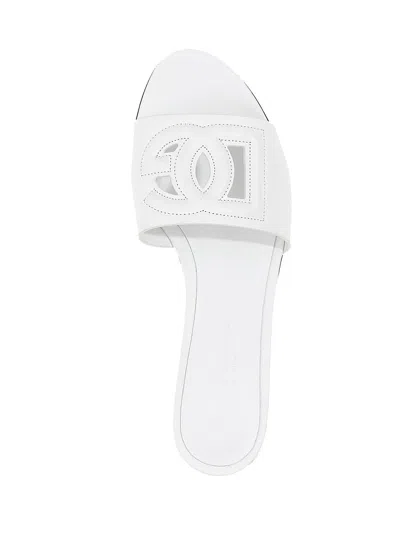 Dolce & Gabbana Leather Dg Millennials Slides In White