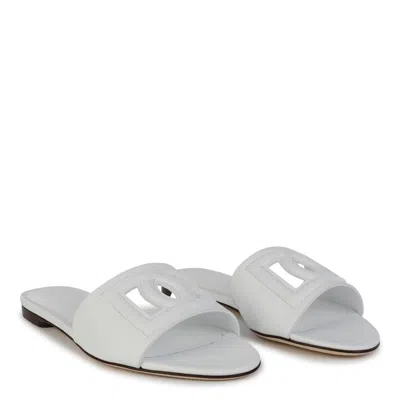 Dolce & Gabbana Leather Dg Millennials Slides In White