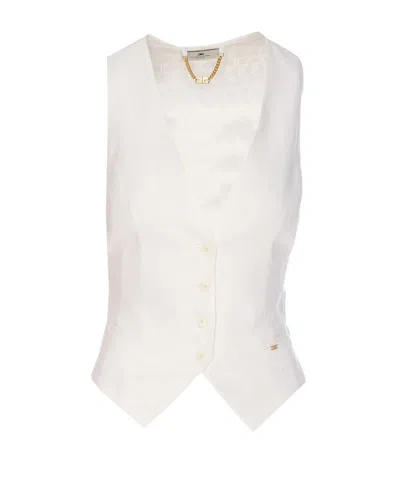Elisabetta Franchi Sleeveless V-neck Bow Detail Jacket In White