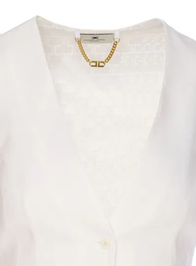 Elisabetta Franchi Sleeveless V-neck Bow Detail Jacket In White
