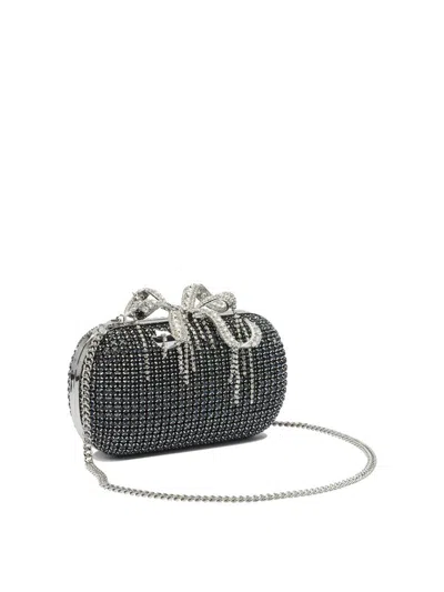 Self-portrait Knitted Clutch With Silver-tone Crystal Bow In Blue