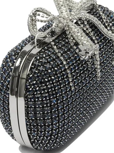 Self-portrait Knitted Clutch With Silver-tone Crystal Bow In Blue