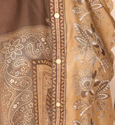Zimmermann Lucky Brown Shirt With Classic Collar And All-over Floral Print In Silk Woman