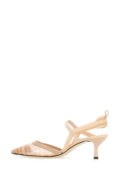 Fendi Nude Monogram Slingback Kitten Shoe In Neutral