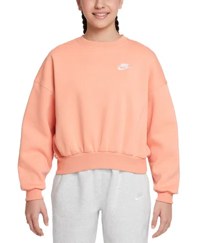 Nike Women's  Sportswear Club Fleece Girls' Boxy Crew-neck Sweatshirt In Orange