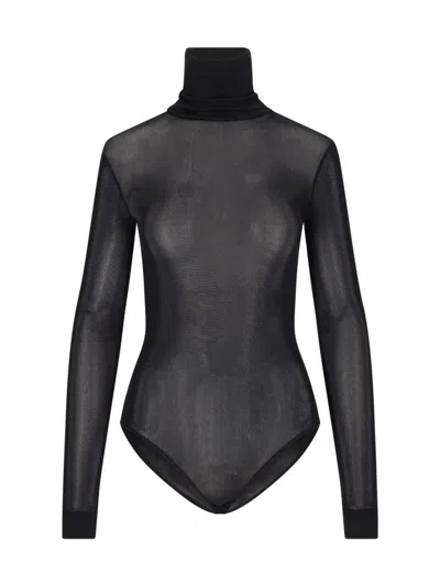 Maison Margiela Transparent High-neck Bodysuit In Black Viscose Jersey In Black