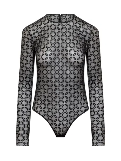 Givenchy Womens Monogram-print Long-sleeves Stretch-woven Body Black Silvery