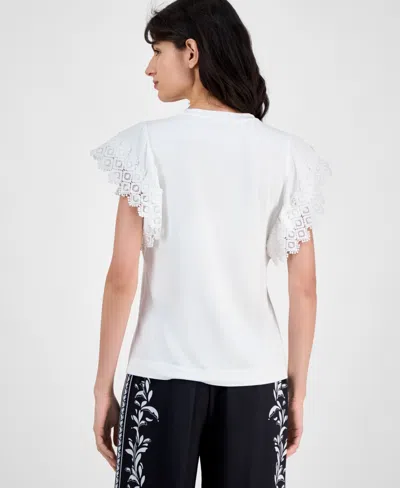 T Tahari Women's Lace-trim Cap-sleeve T-shirt