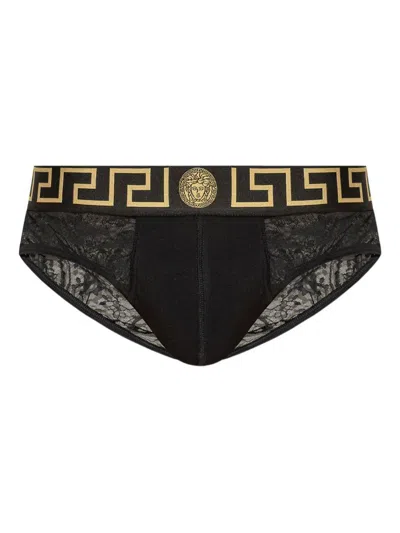 Versace Grecca Lace Briefs In Black