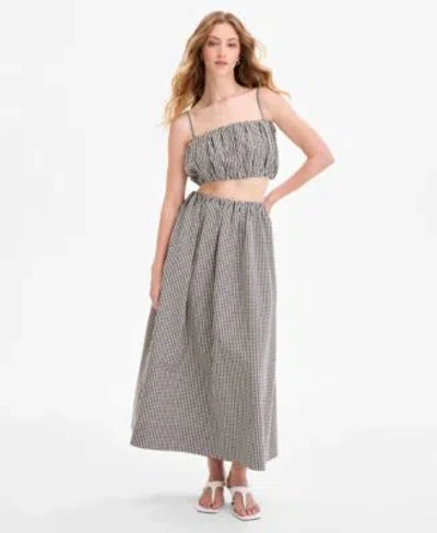 French Connection Womens Gingham Crop Top Gingham Ruched Waist Midi Skirt