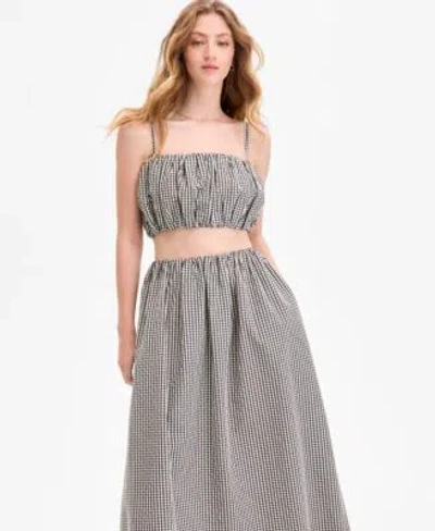 French Connection Womens Gingham Crop Top Gingham Ruched Waist Midi Skirt