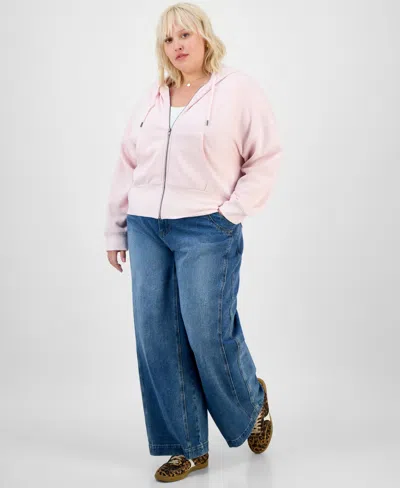 Hippie Rose Trendy Plus Zip-front Drawstring Hoodie