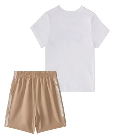 Adidas Originals Baby Boys 2-piece Short Sleeve T-shirt And Camo 3-stripe Woven Shorts Set In White