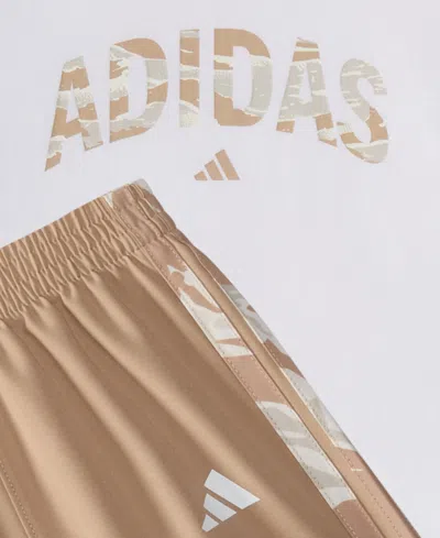 Adidas Originals Baby Boys 2-piece Short Sleeve T-shirt And Camo 3-stripe Woven Shorts Set In White