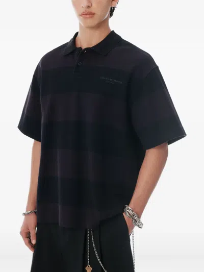 Alexander Wang Marina Striped Piqué Polo Shirt In Blue