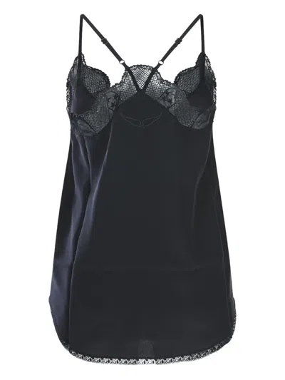 Zadig And Voltaire Silk Top In Black
