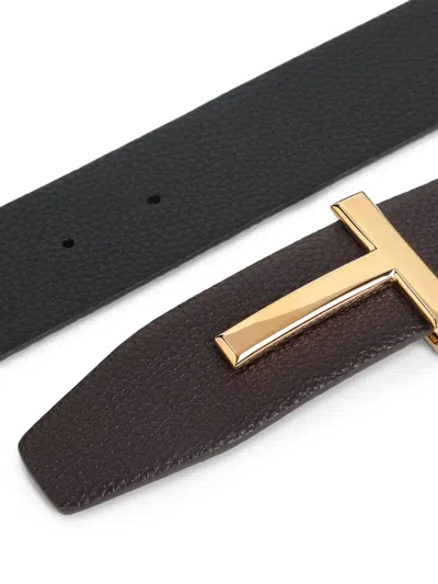 Tom Ford Grained Calf Leather Belt In Brown