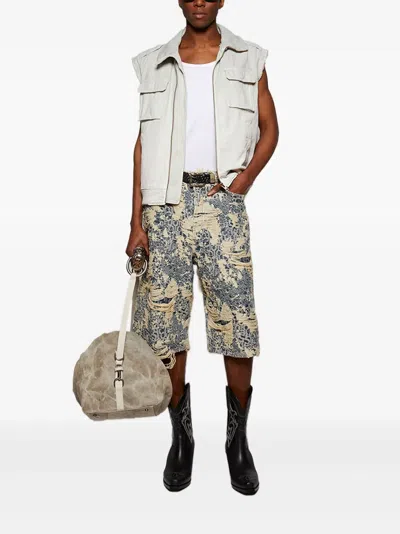 Mm6 Maison Margiela Mm6 By Maison Margiela Stand Collar Off-white Sleeveless Vest With Zip Pockets In Gray