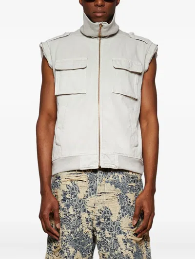 Mm6 Maison Margiela Mm6 By Maison Margiela Stand Collar Off-white Sleeveless Vest With Zip Pockets In Gray