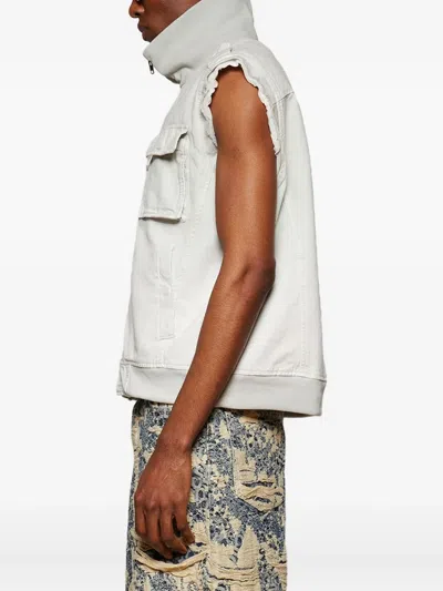Mm6 Maison Margiela Mm6 By Maison Margiela Stand Collar Off-white Sleeveless Vest With Zip Pockets In Gray